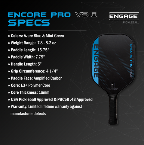 Encore Pro5 Engage Encore Pro V3.0 | True Carbon Skin | Pickleball Clearance